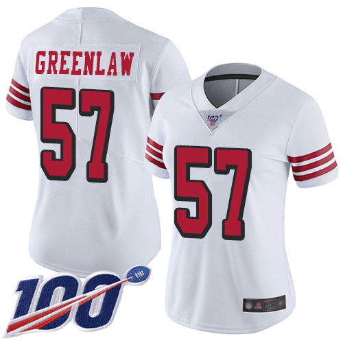 San Francisco 49ers Limited White Women Dre Greenlaw NFL Jersey #57 100th Season Vapor Untouchable Rush->women nfl jersey->Women Jersey